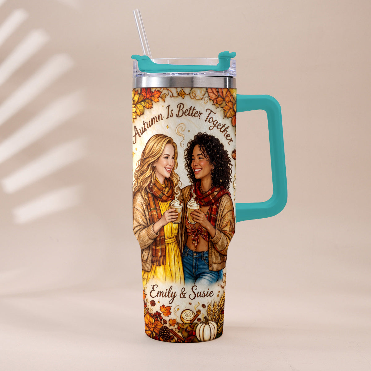 Autumn Is Better Together - Personalized Bestie Tumbler With Handle