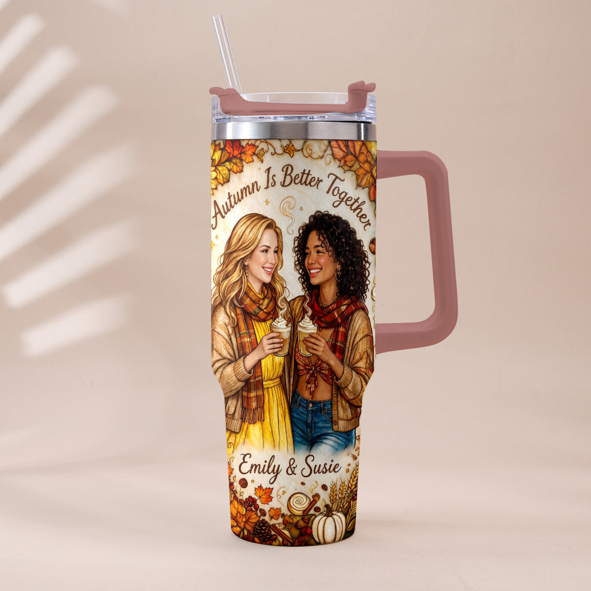 Autumn Is Better Together - Personalized Bestie Tumbler With Handle