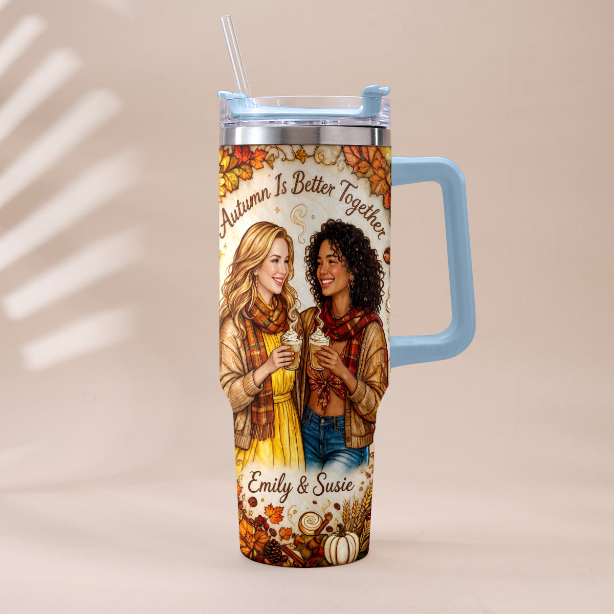 Autumn Is Better Together - Personalized Bestie Tumbler With Handle