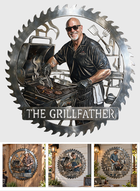 Grill & Bar - Personalized Grilling 3D Printed Cut Metal Sign