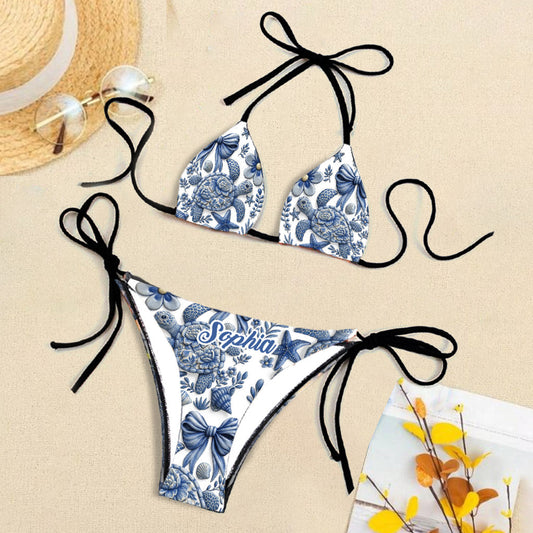 Ocean Turtle - Personalized Turtle Triangle Bikini Swimsuit