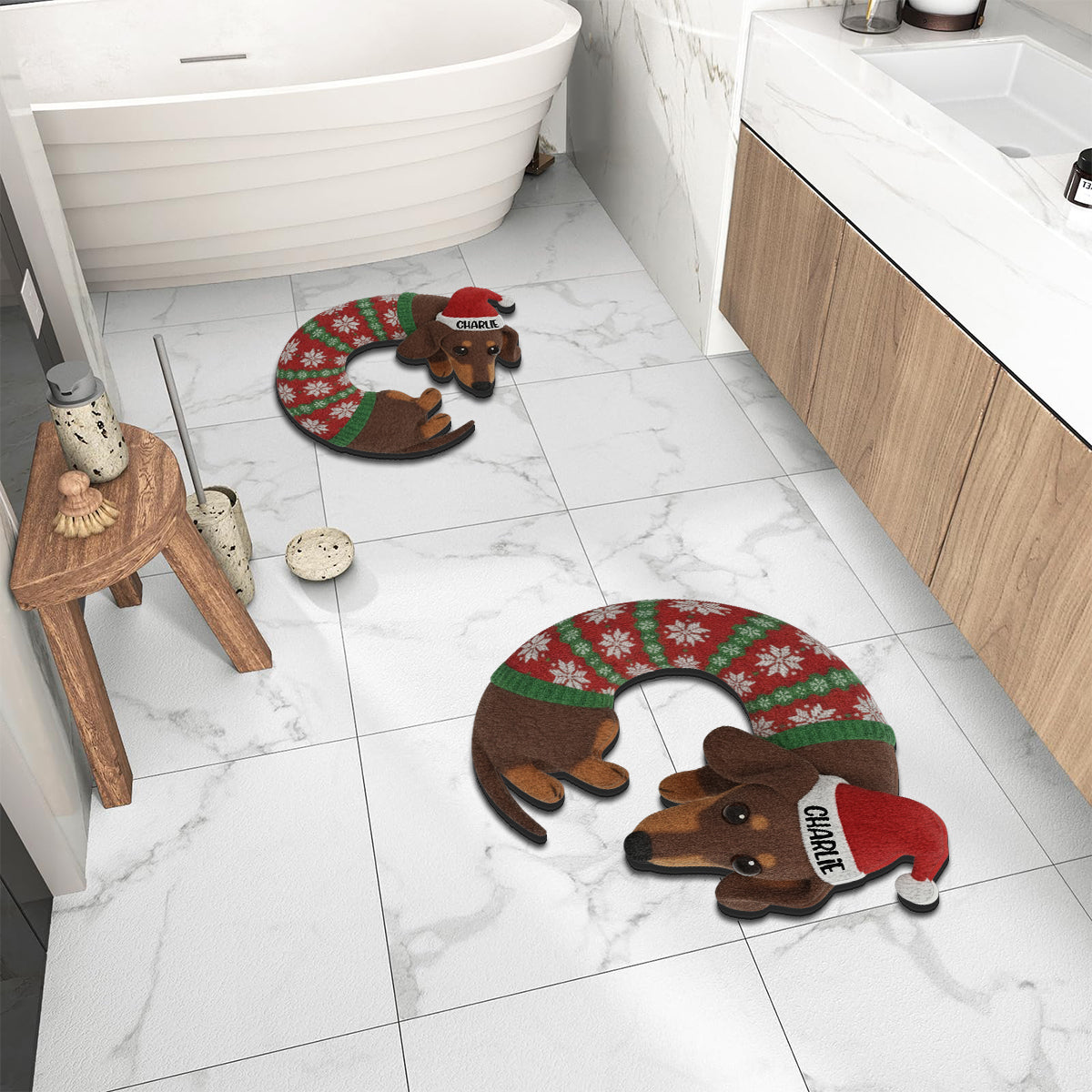 Niedlicher Dackel-Weihnachtsbaumrock – personalisierter, rutschfester Dackel-Teppich