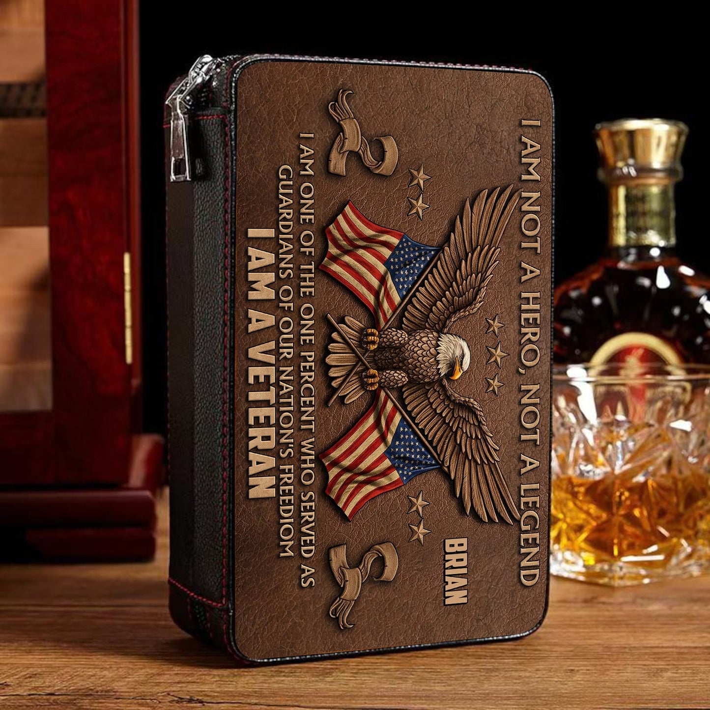 Ich bin US-Veteran – Personalisierter Reise-Zigarrenhumidor für Veteranen