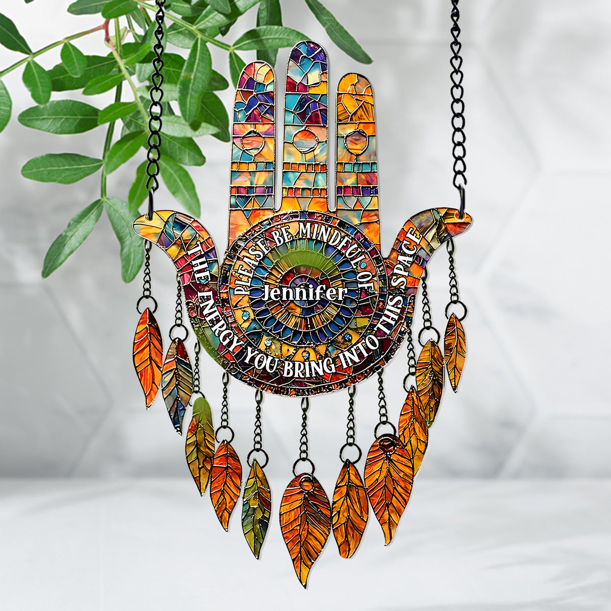 Please Be Mindful - Personalized Yoga Window Hanging Suncatcher With Charms