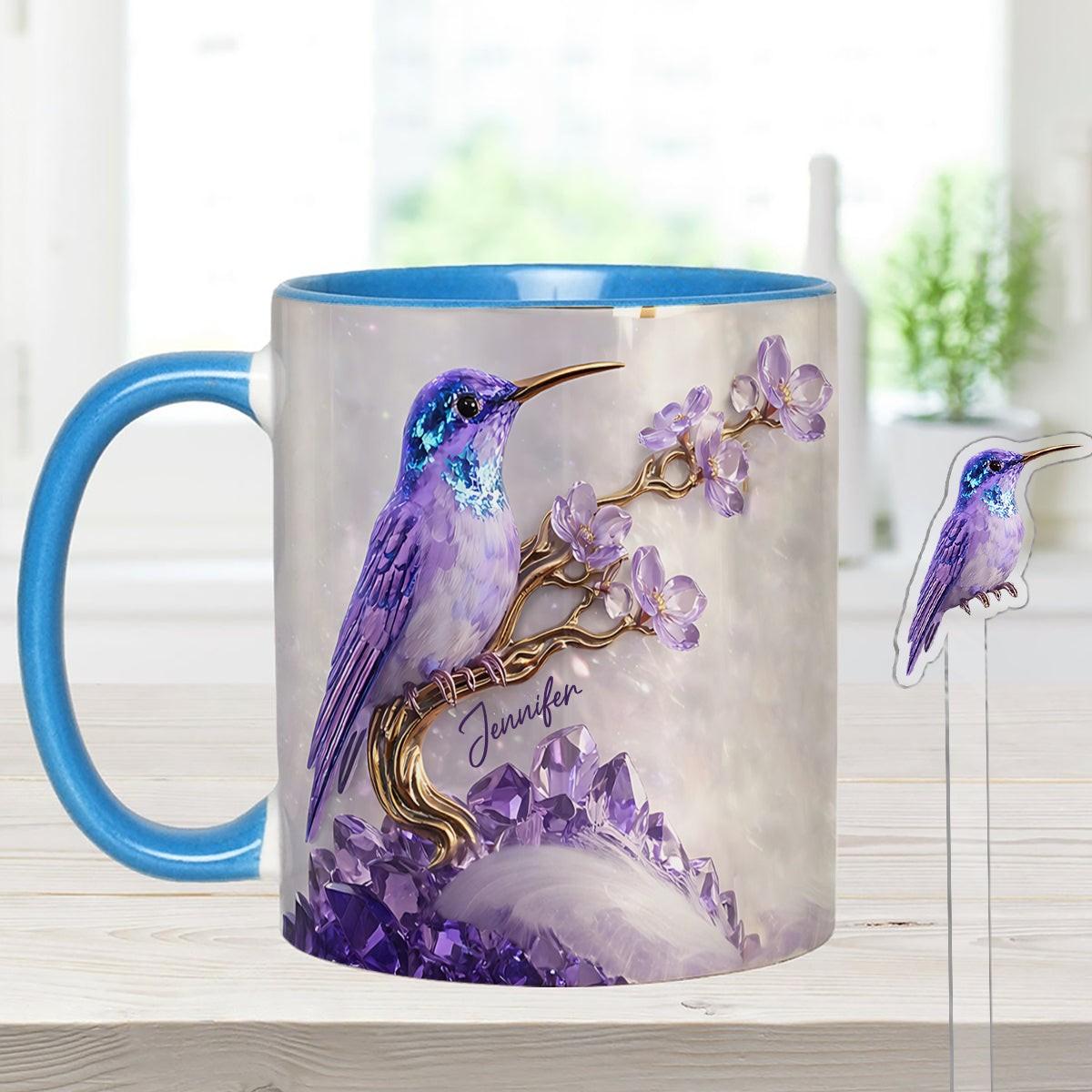 Stunning Hummingbird - Personalized Hummingbird Set Accent Mug with Acrylic Stirrers