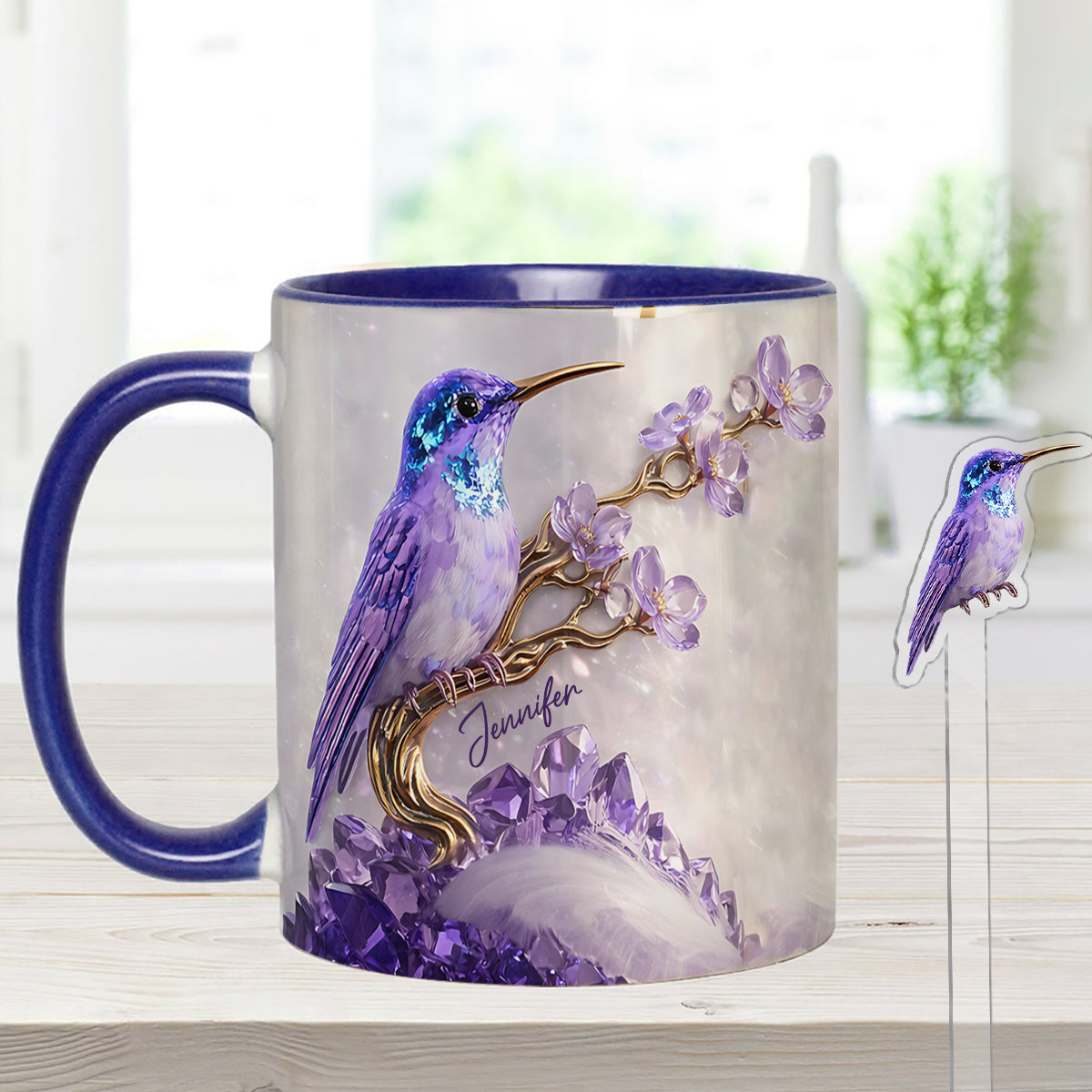 Stunning Hummingbird - Personalized Hummingbird Set Accent Mug with Acrylic Stirrers