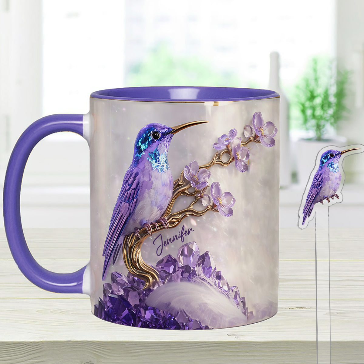 Stunning Hummingbird - Personalized Hummingbird Set Accent Mug with Acrylic Stirrers