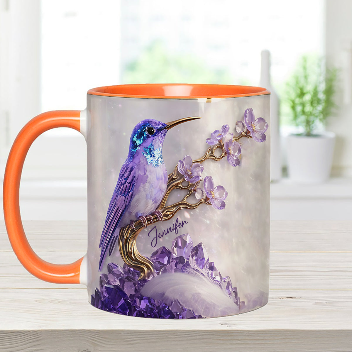 Stunning Hummingbird - Personalized Hummingbird Set Accent Mug with Acrylic Stirrers