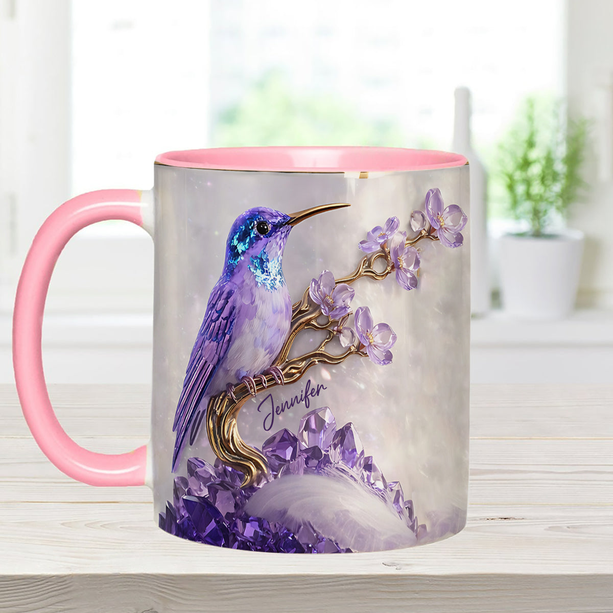 Stunning Hummingbird - Personalized Hummingbird Set Accent Mug with Acrylic Stirrers