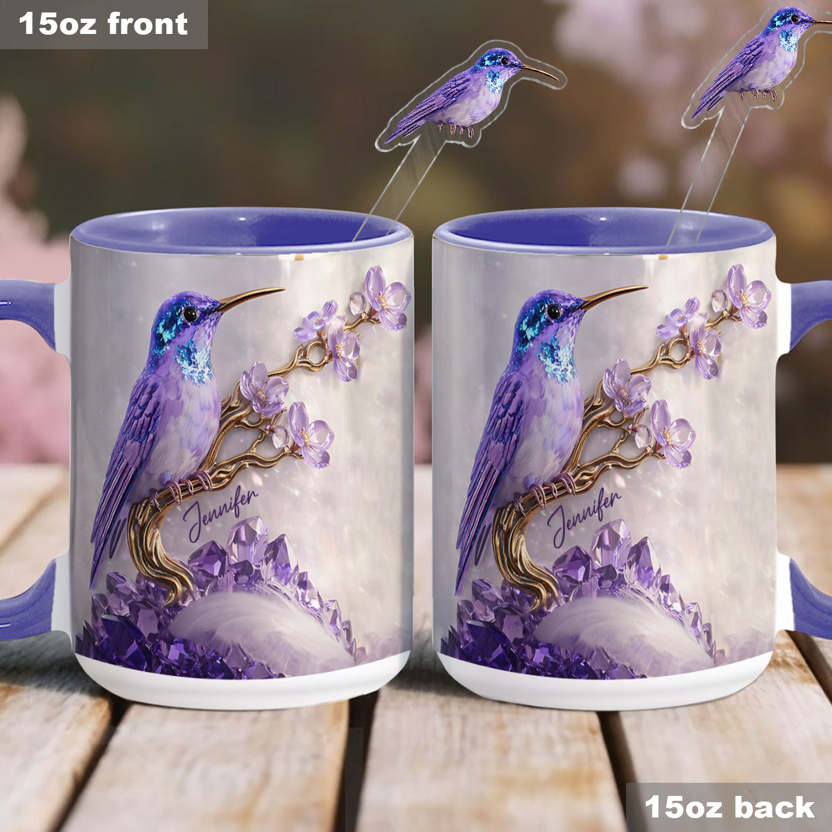 Stunning Hummingbird - Personalized Hummingbird Set Accent Mug with Acrylic Stirrers