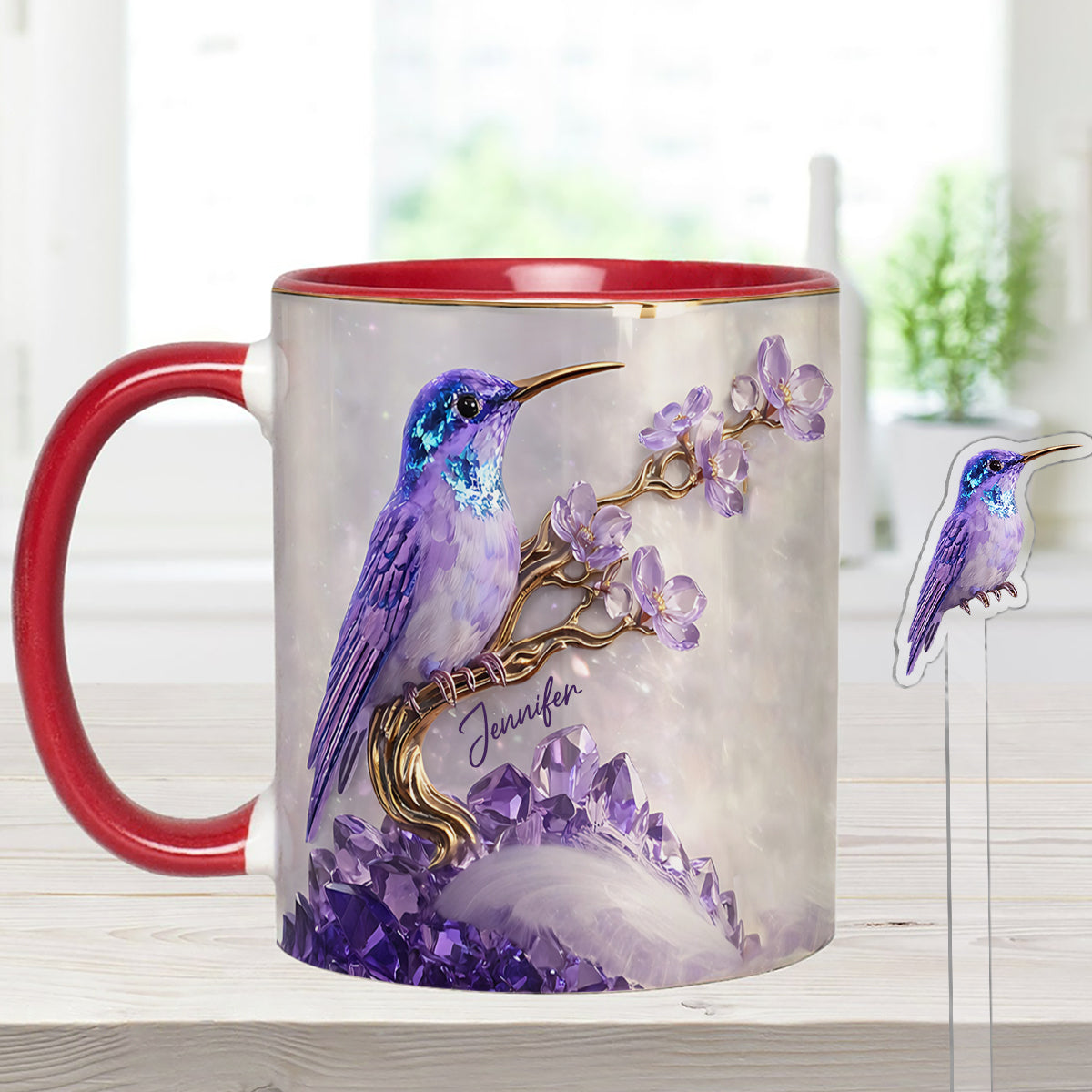 Stunning Hummingbird - Personalized Hummingbird Set Accent Mug with Acrylic Stirrers