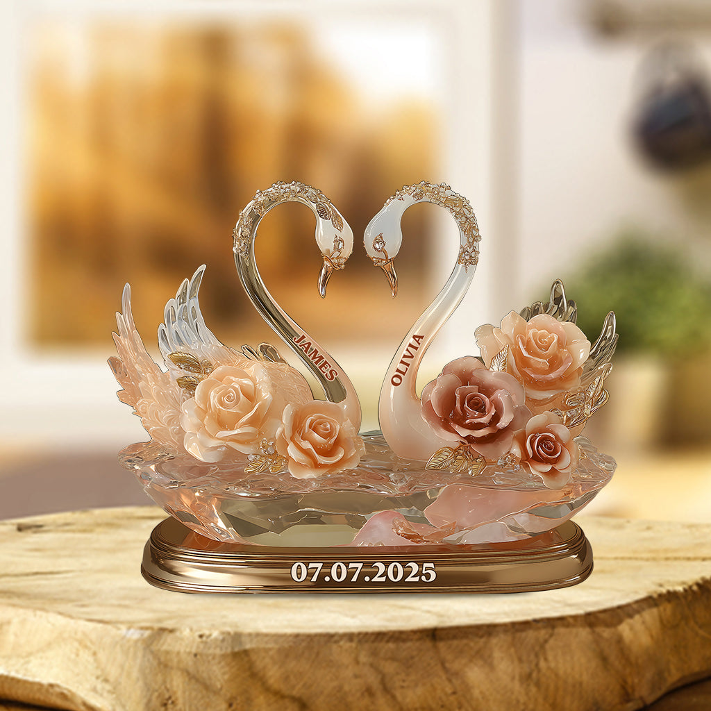 Ewige Liebe, Schwanenpaar – Personalisierte Acrylplakette in individueller Form für Paare