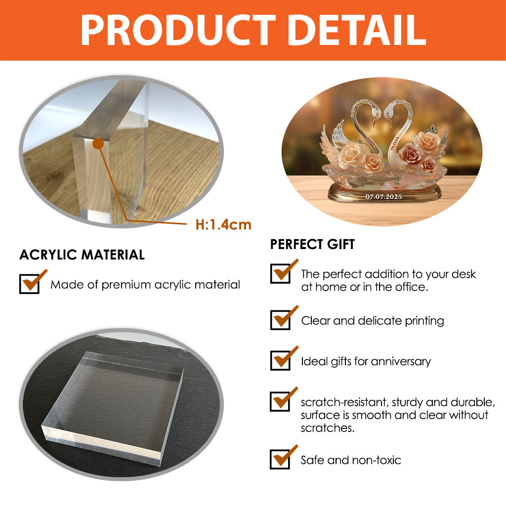 Ewige Liebe, Schwanenpaar – Personalisierte Acrylplakette in individueller Form für Paare