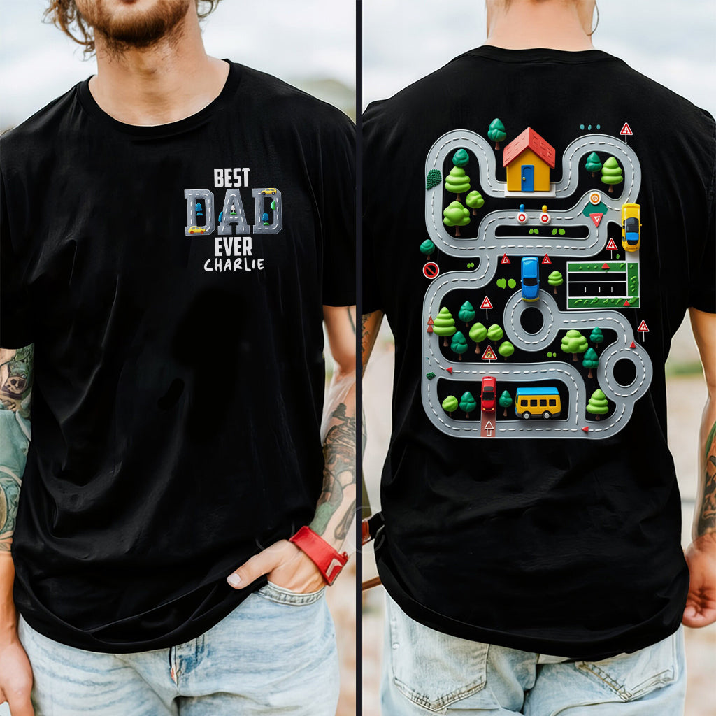 Autostraße auf Papas Rücken – Personalisiertes Vater-T-Shirt und Hoodie