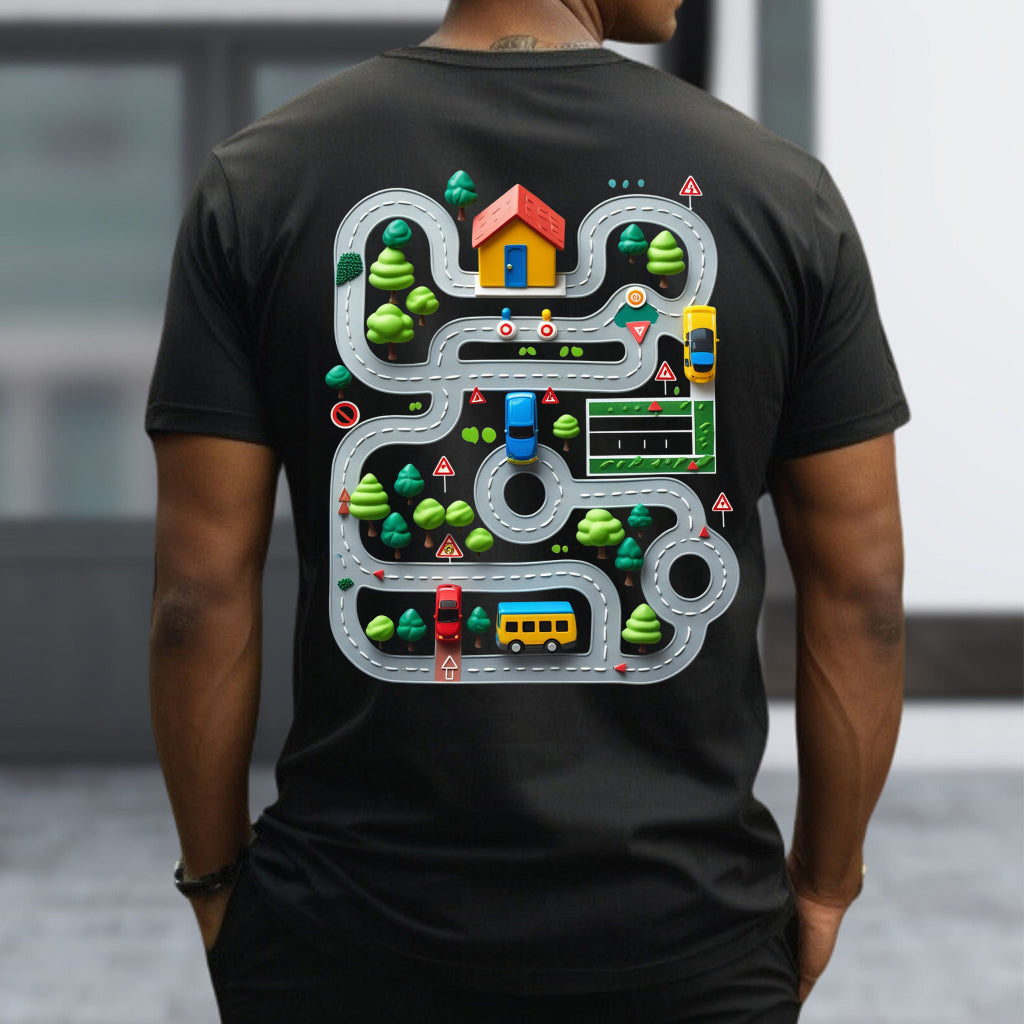 Autostraße auf Papas Rücken – Personalisiertes Vater-T-Shirt und Hoodie