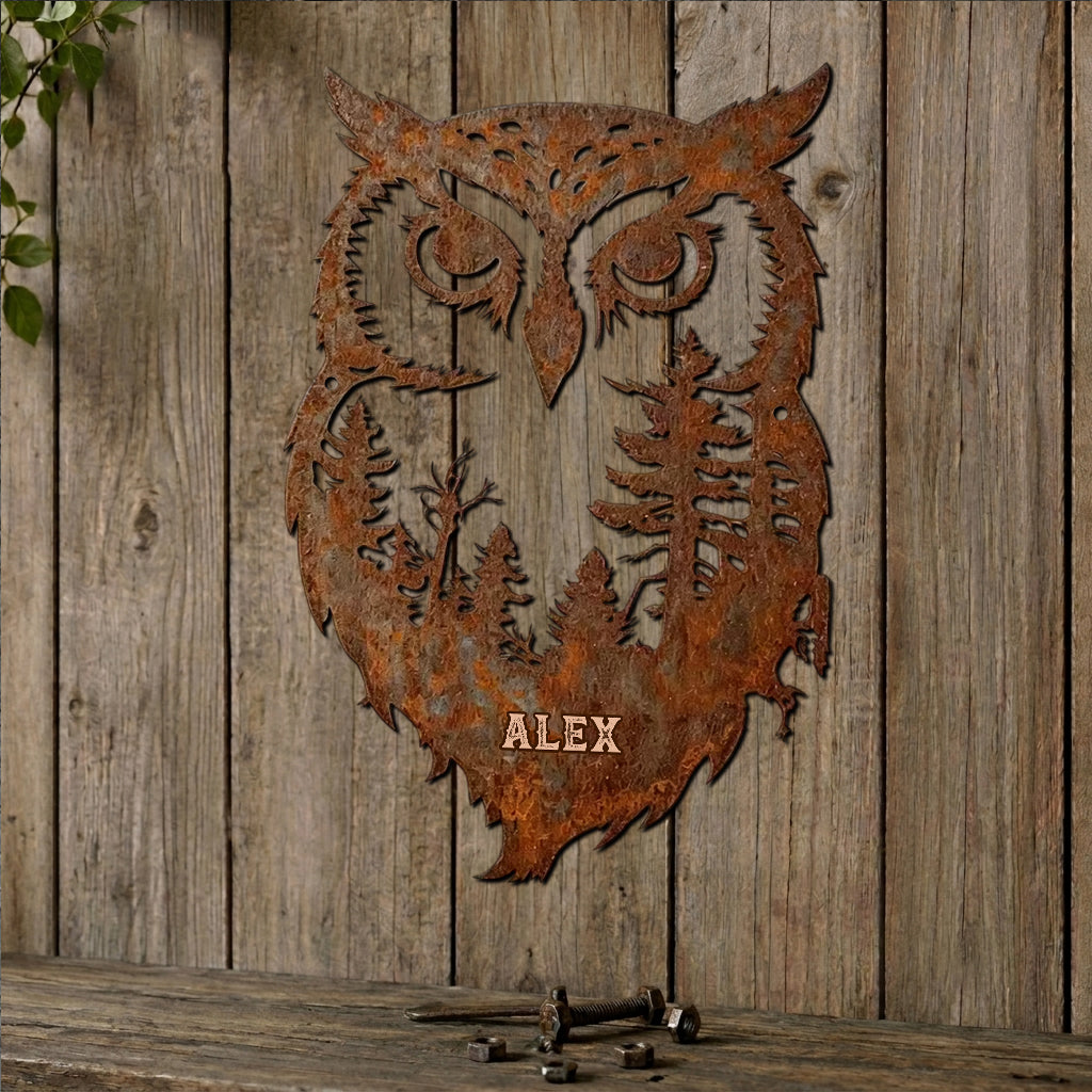 Beautiful Forest Owl - Personalized Owl Cut Metal Sign