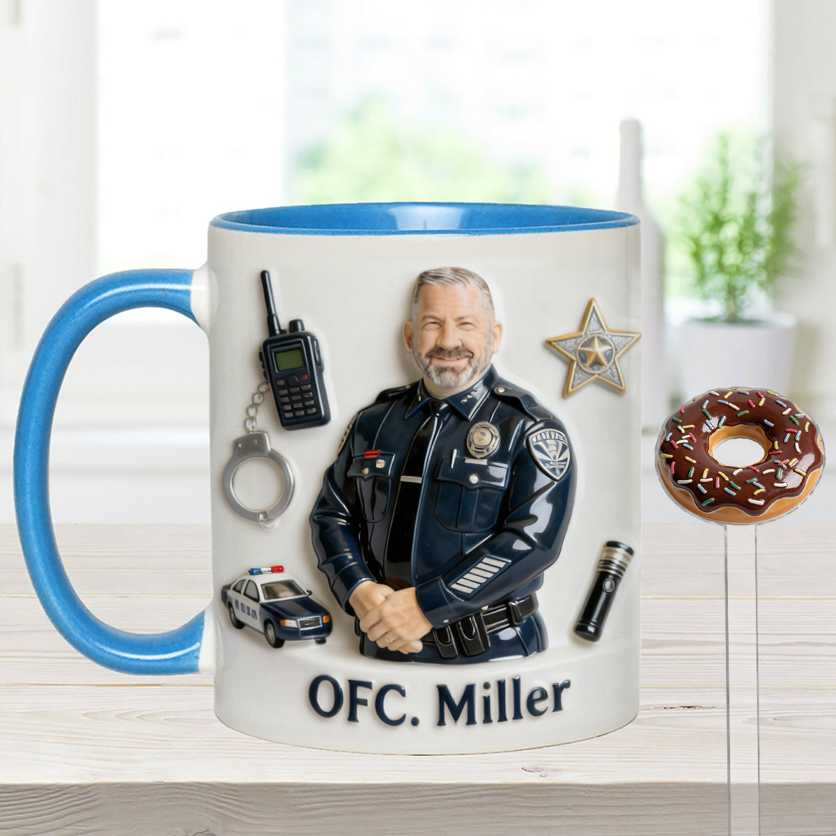 Custom From Any Photo - Personalized Police Officer Set Accent Mug with Acrylic Stirrers
