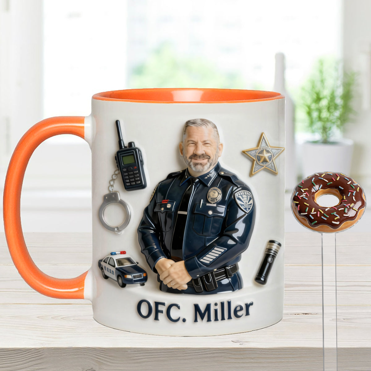 Custom From Any Photo - Personalized Police Officer Set Accent Mug with Acrylic Stirrers