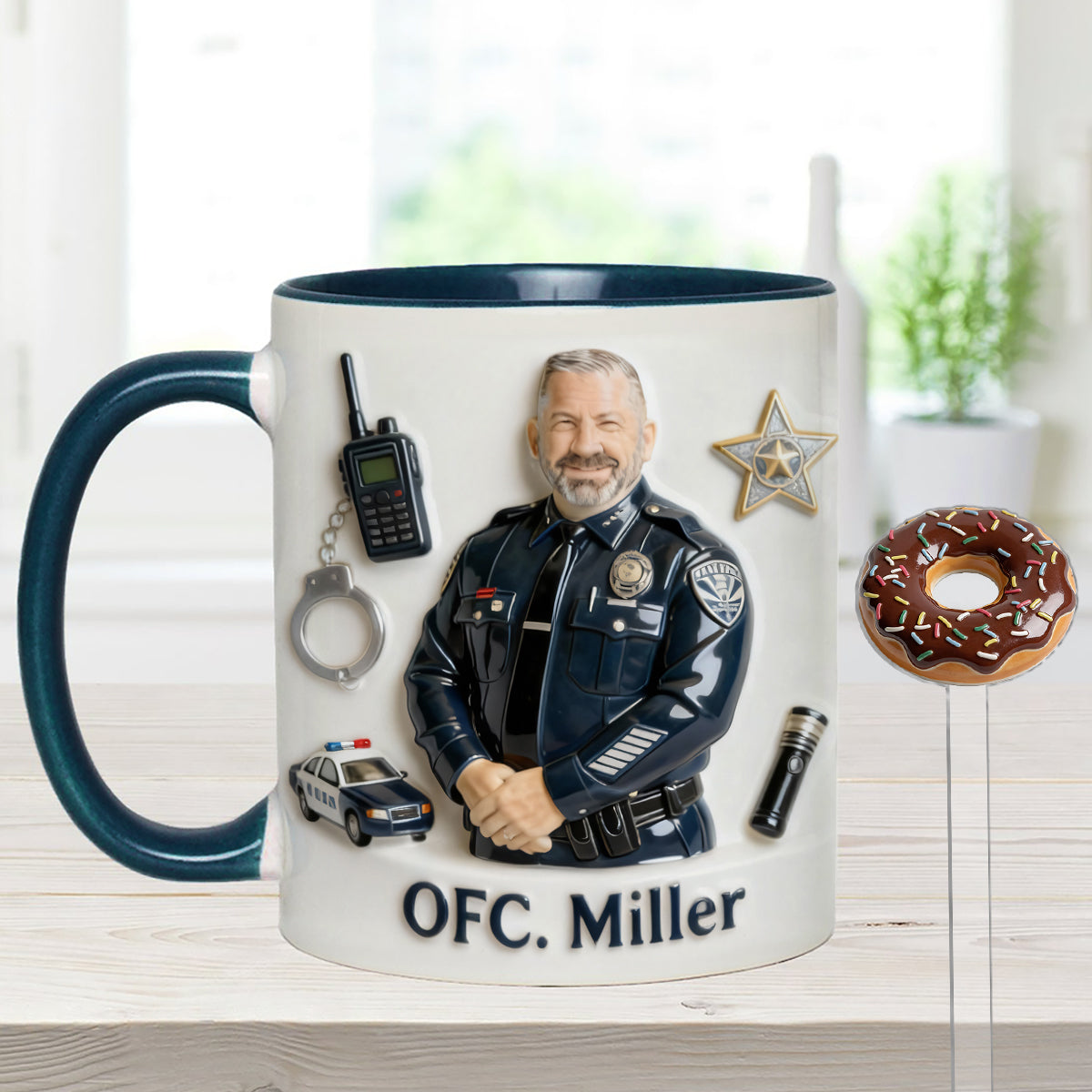 Custom From Any Photo - Personalized Police Officer Set Accent Mug with Acrylic Stirrers