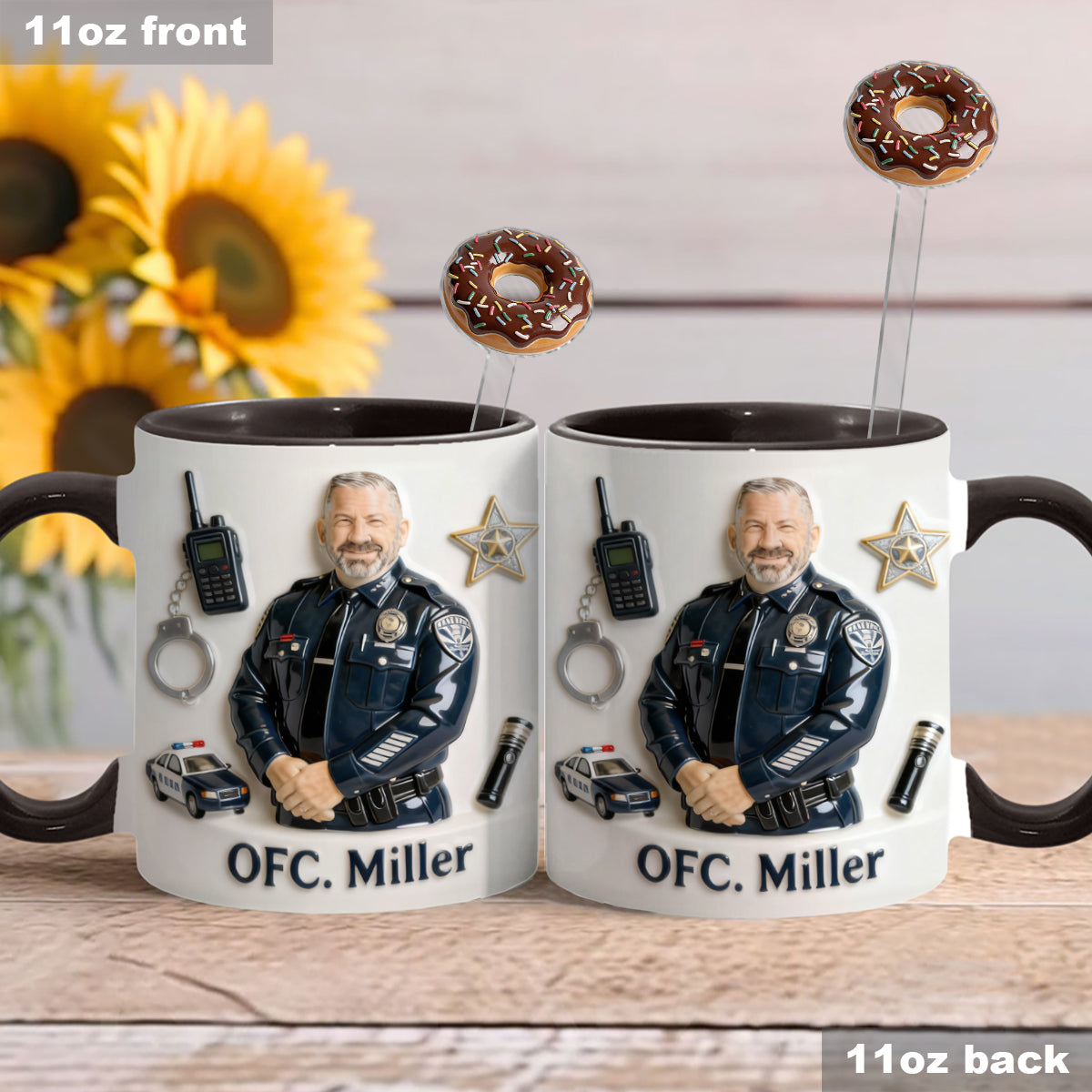 Custom From Any Photo - Personalized Police Officer Set Accent Mug with Acrylic Stirrers