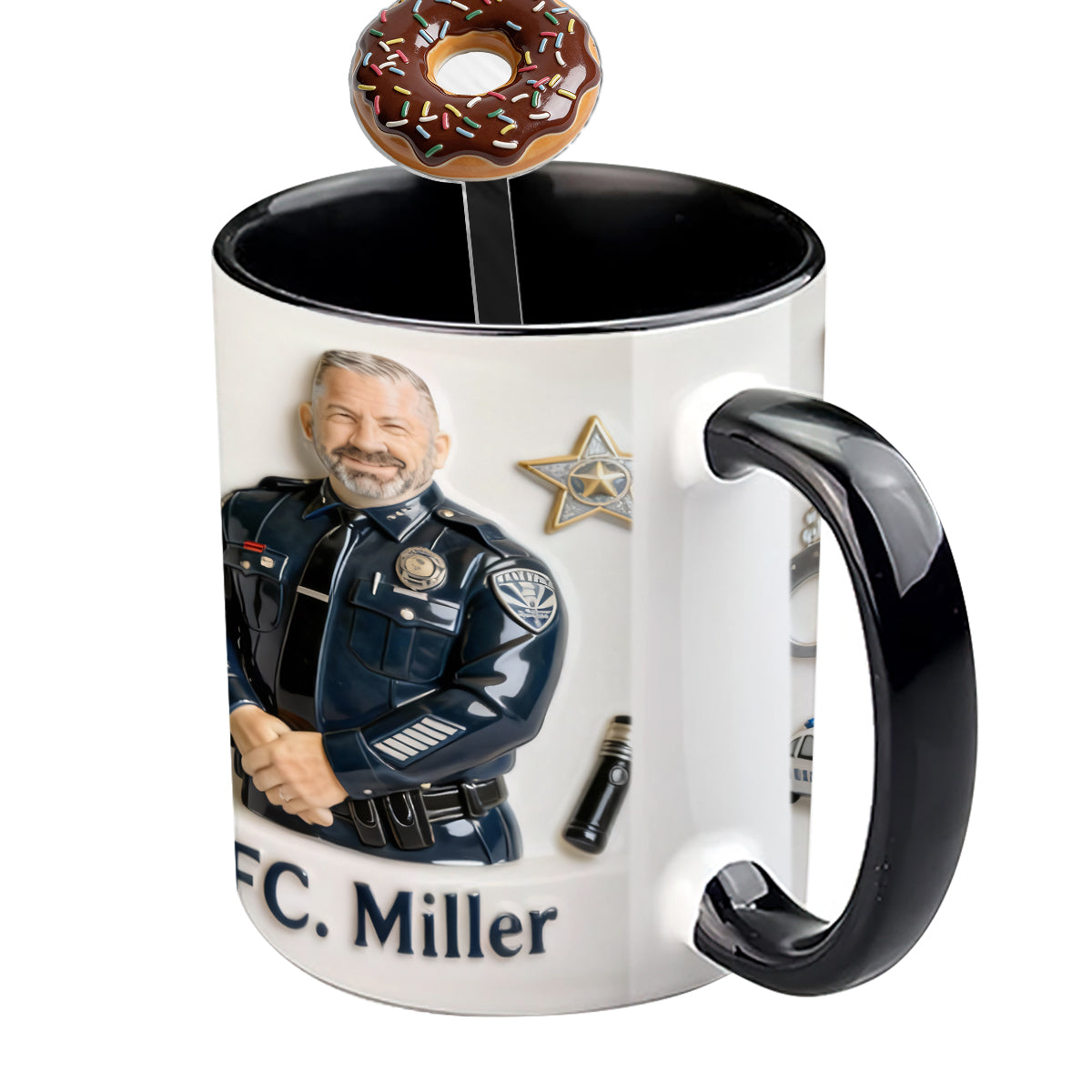 Custom From Any Photo - Personalized Police Officer Set Accent Mug with Acrylic Stirrers