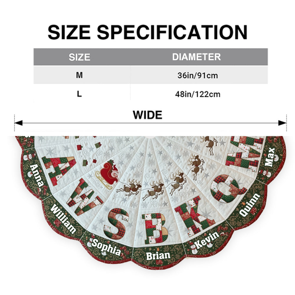 Personalisierte Weihnachtsbaumdecke, Aufnäher mit Familieninitialen – Personalisierte Weihnachtsbaumdecke in Familienform