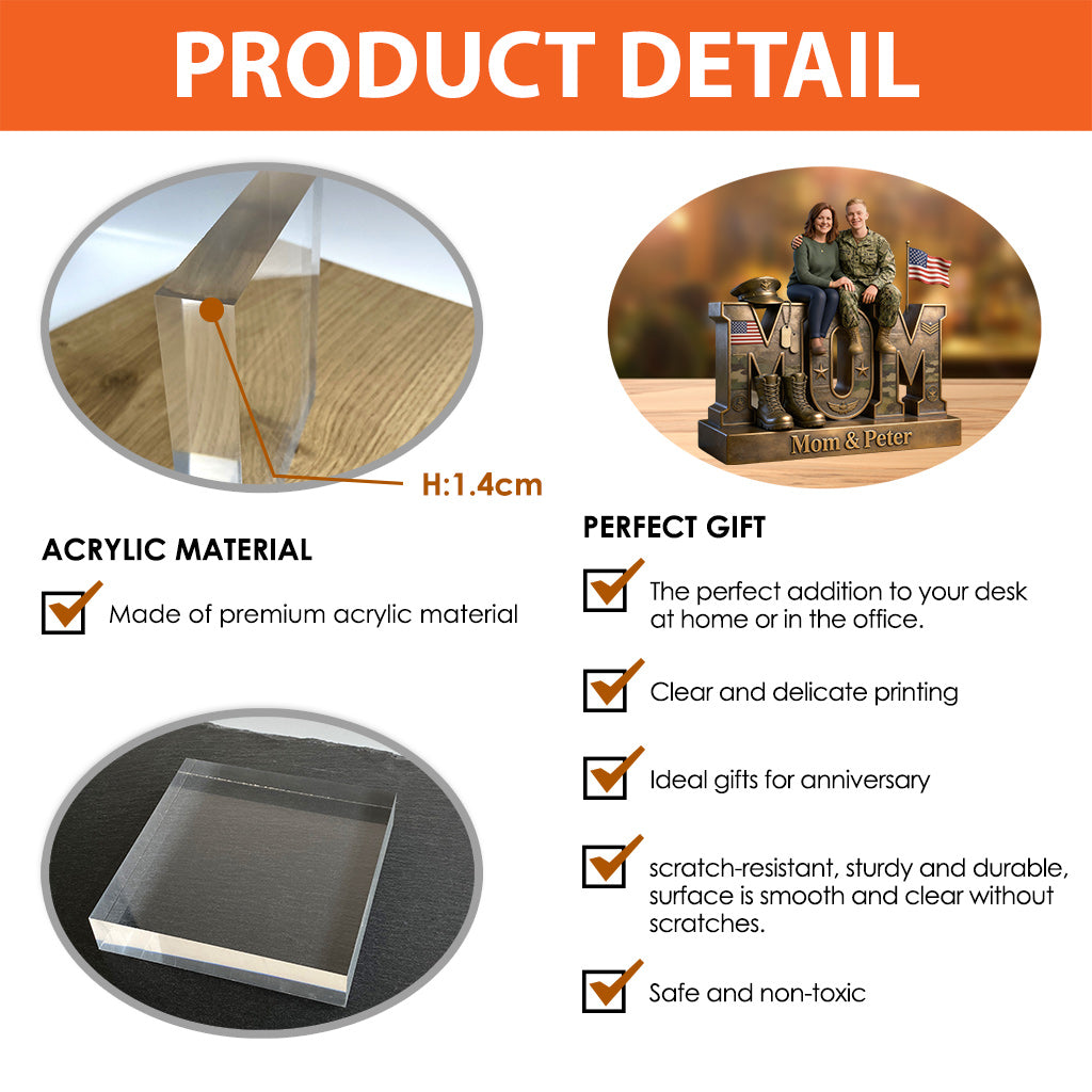 Proud Veteran Mom - Personalized Veteran Custom Shaped Acrylic Plaque