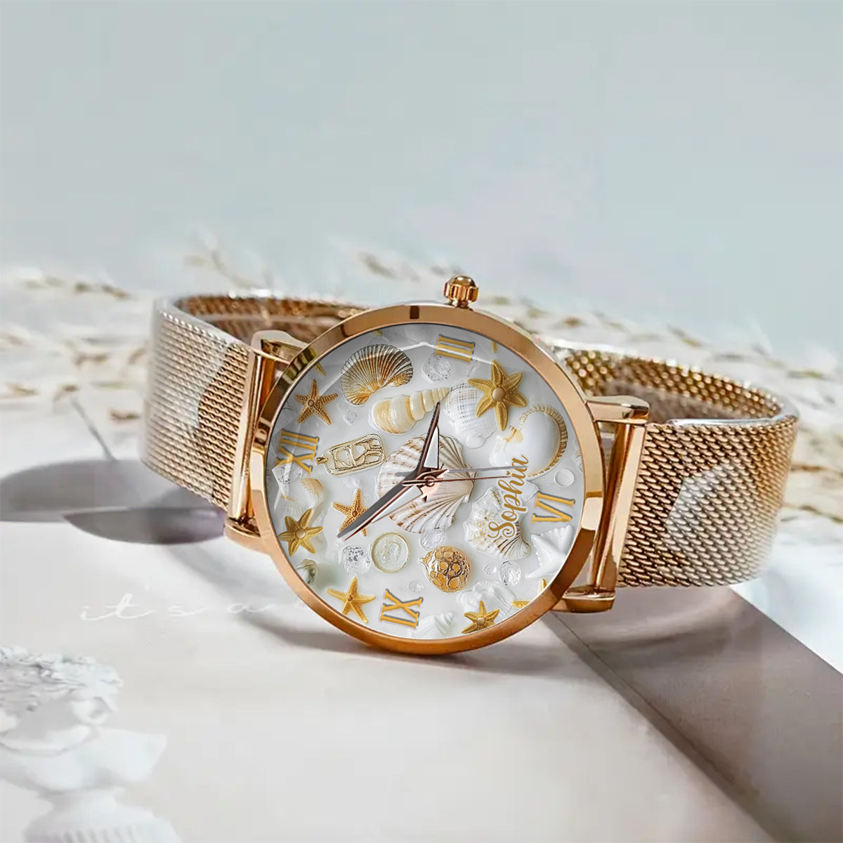 Wunderschöne Muscheln – Personalisierte Damenuhr für Meeresliebhaberinnen 
