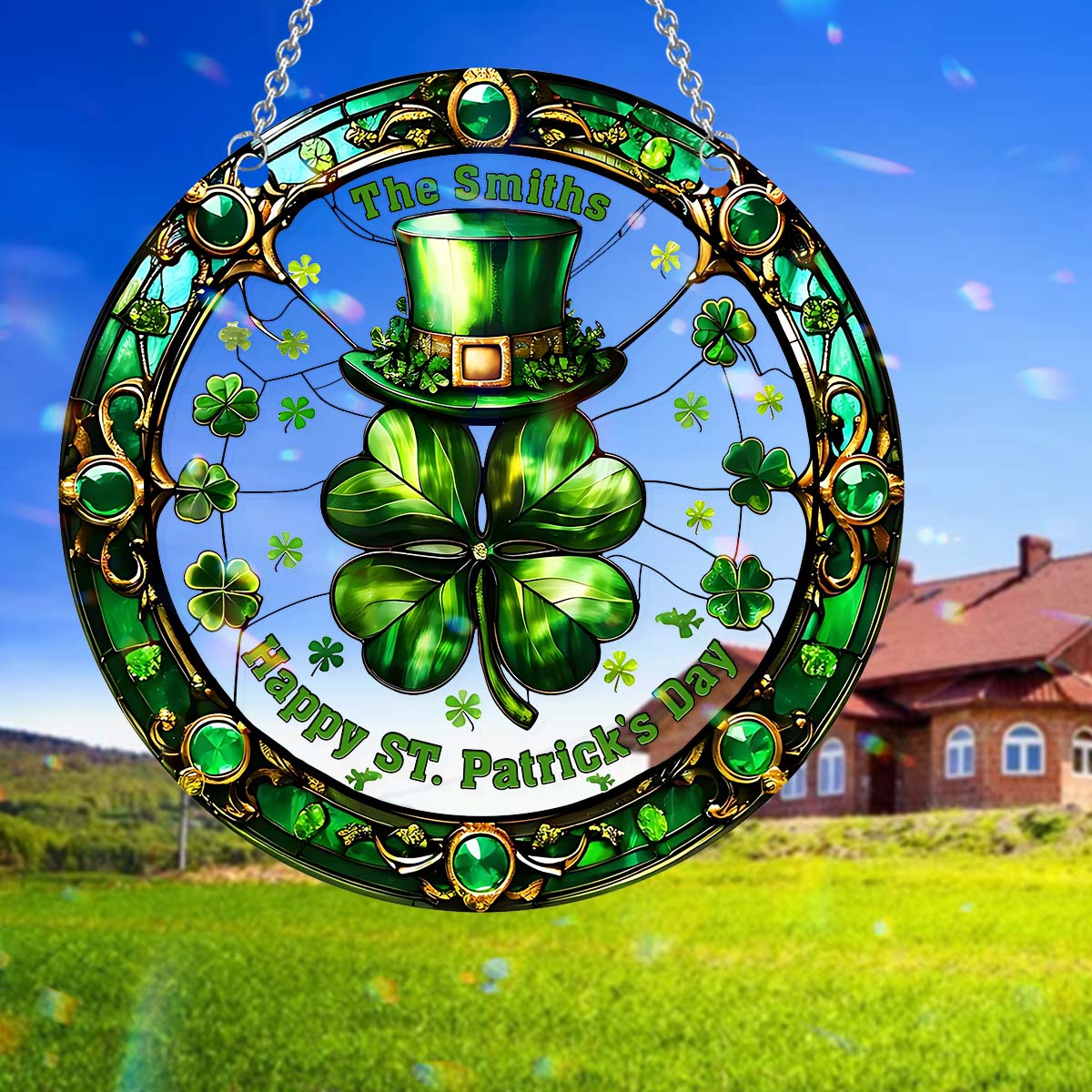 Fröhlichen St. Patrick's Day – Personalisierter Familien-Fensterhänger-Sonnenfänger als Ornament 