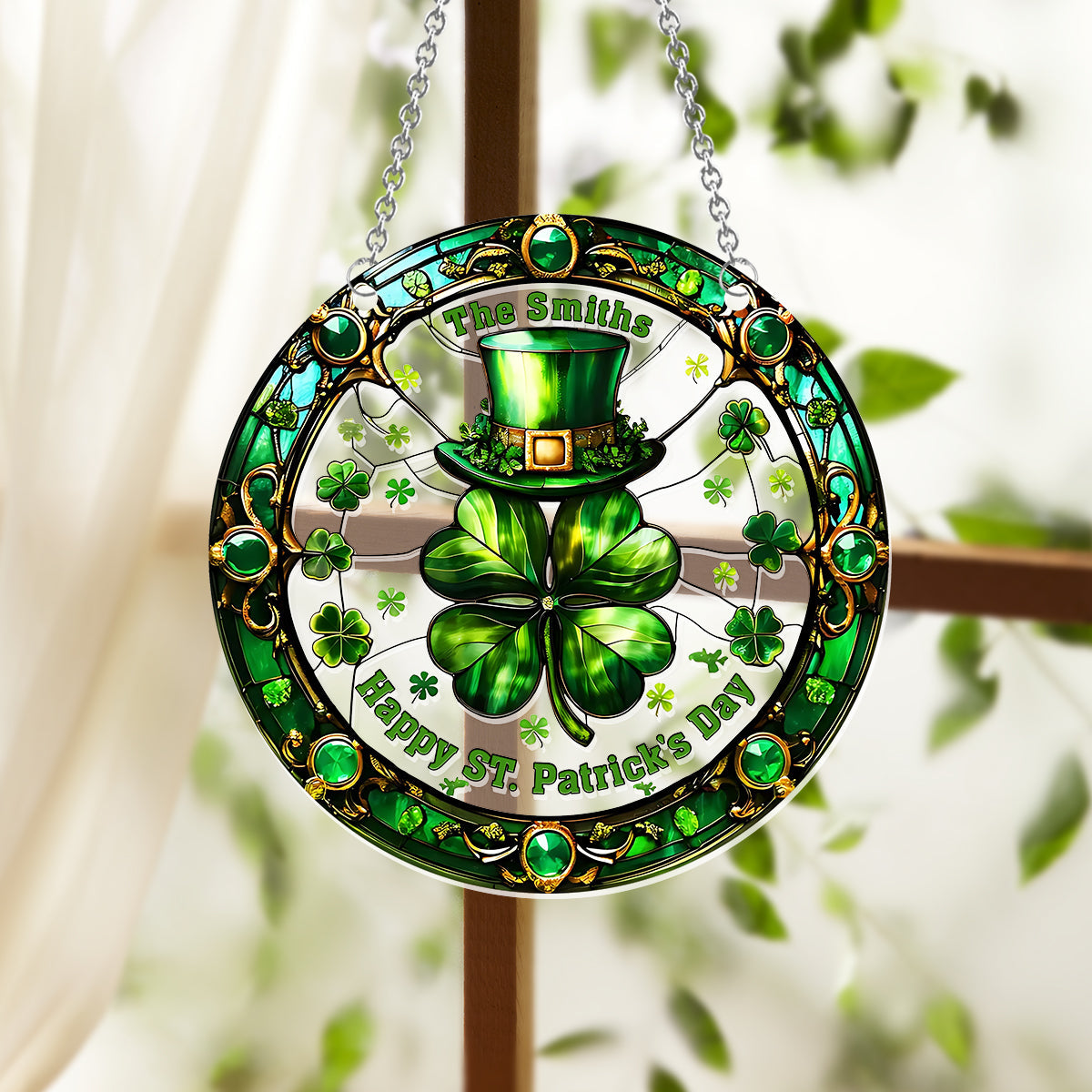 Fröhlichen St. Patrick's Day – Personalisierter Familien-Fensterhänger-Sonnenfänger als Ornament 