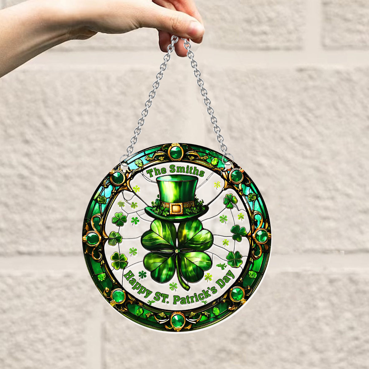 Fröhlichen St. Patrick's Day – Personalisierter Familien-Fensterhänger-Sonnenfänger als Ornament 