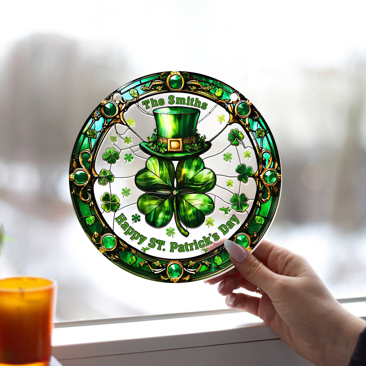 Fröhlichen St. Patrick's Day – Personalisierter Familien-Fensterhänger-Sonnenfänger als Ornament 