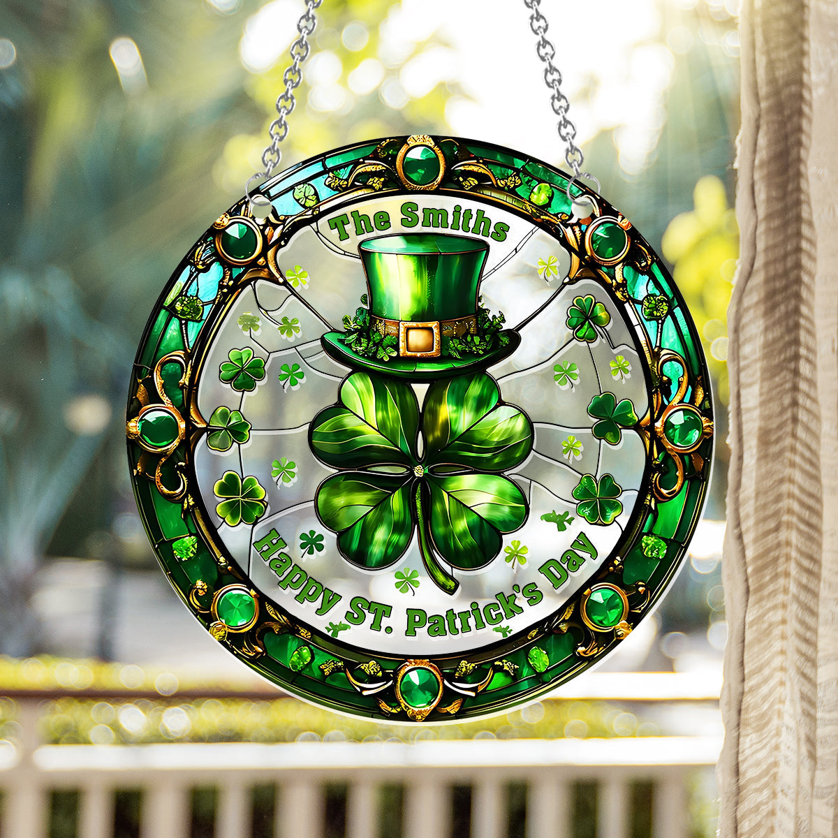 Fröhlichen St. Patrick's Day – Personalisierter Familien-Fensterhänger-Sonnenfänger als Ornament 