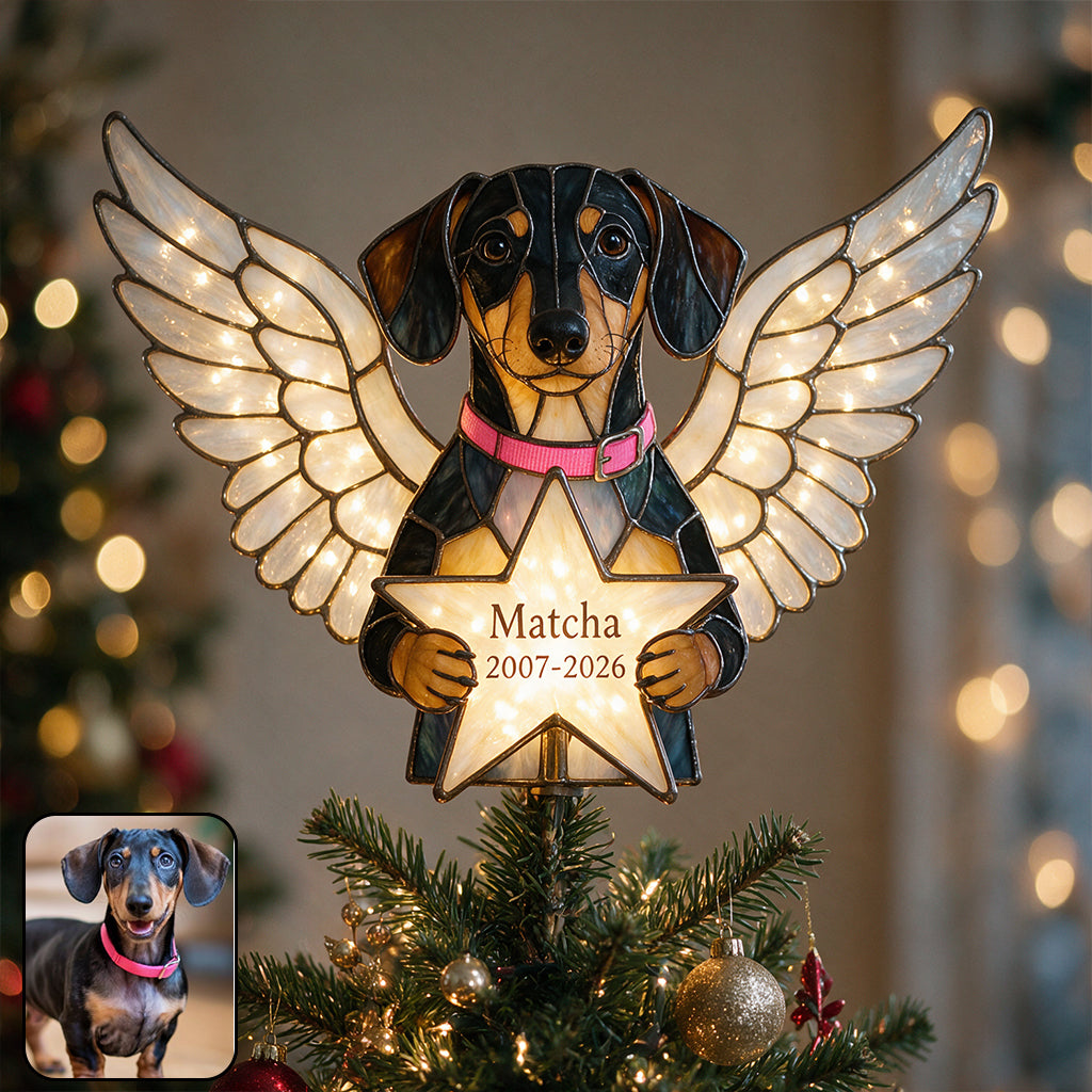 Our Christmas Angel - Personalized Dog LED Light Tree Topper