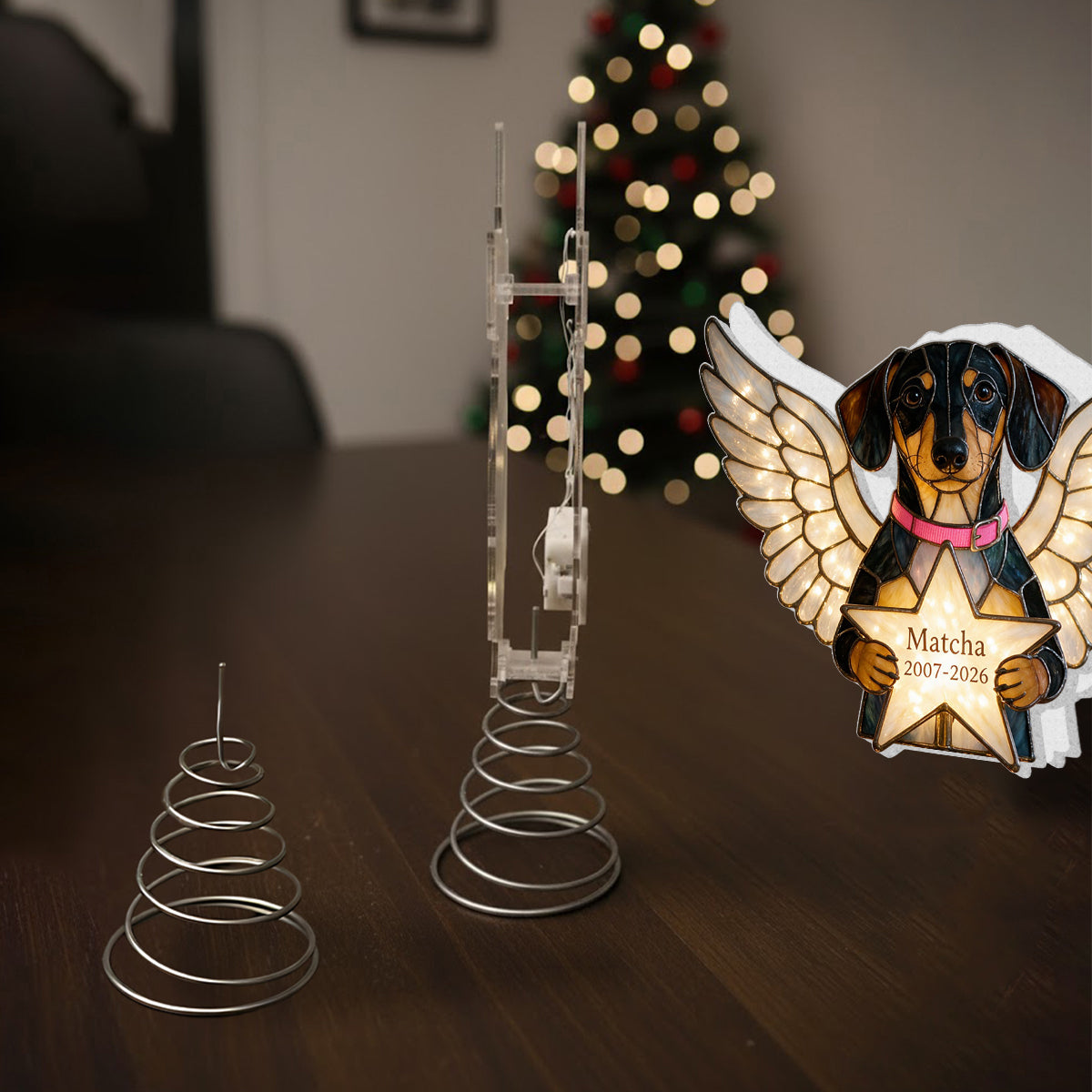 Our Christmas Angel - Personalized Dog LED Light Tree Topper