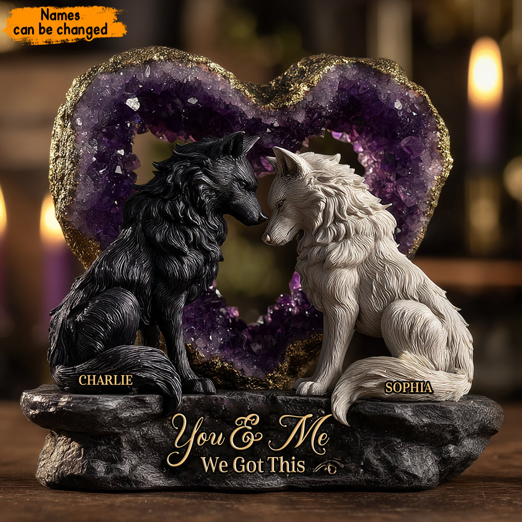Wolfspaar im Amethyst-Stil – Personalisierte Acrylplakette in individueller Form