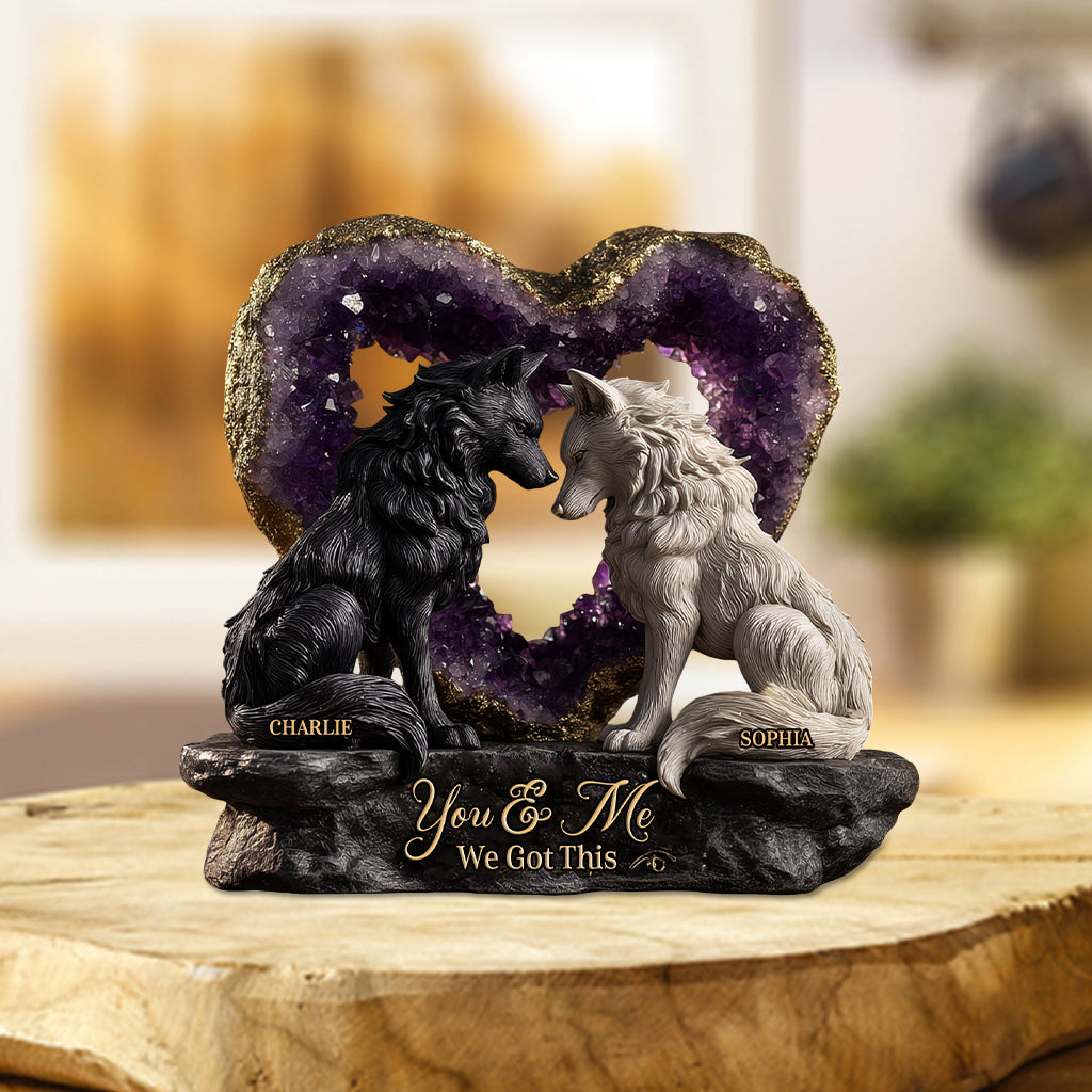 Wolfspaar im Amethyst-Stil – Personalisierte Acrylplakette in individueller Form