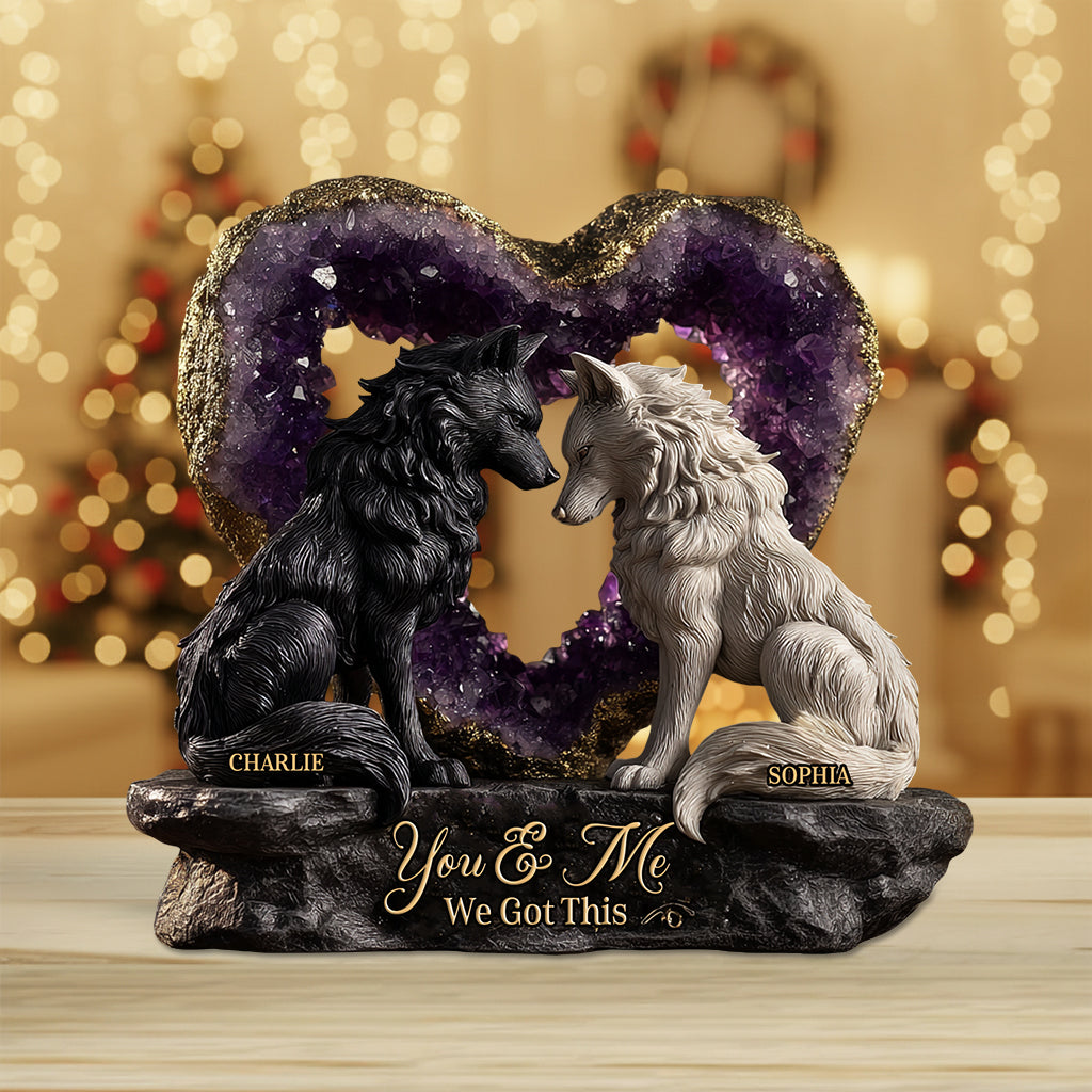 Wolfspaar im Amethyst-Stil – Personalisierte Acrylplakette in individueller Form
