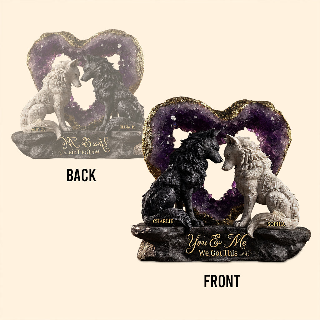 Wolfspaar im Amethyst-Stil – Personalisierte Acrylplakette in individueller Form