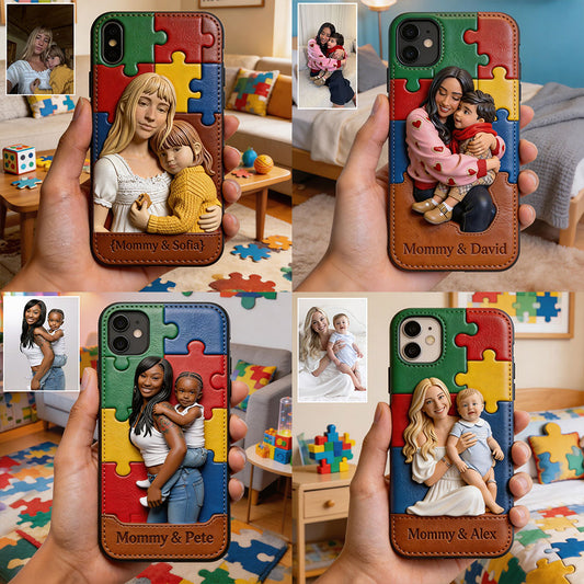 Autism Mom - Personalized Autism Awareness 3D Embossed Leather Phone Case