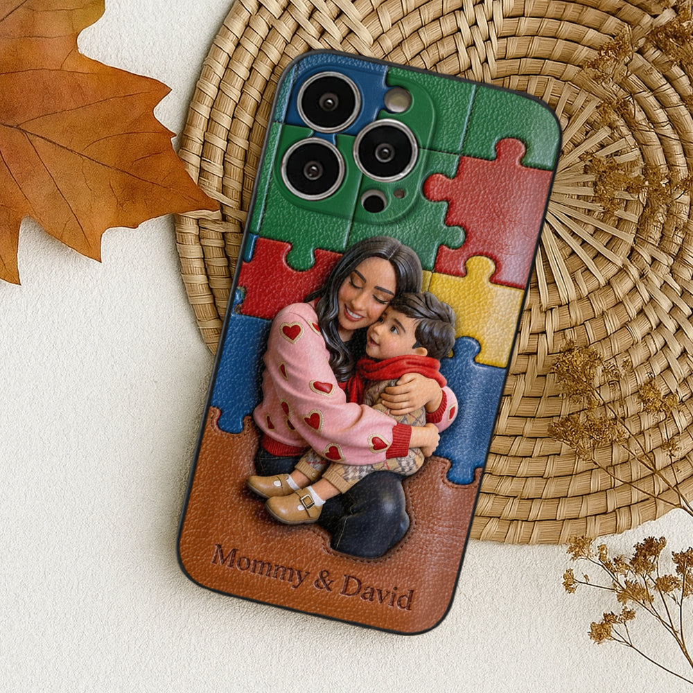 Autism Mom - Personalized Autism Awareness 3D Embossed Leather Phone Case