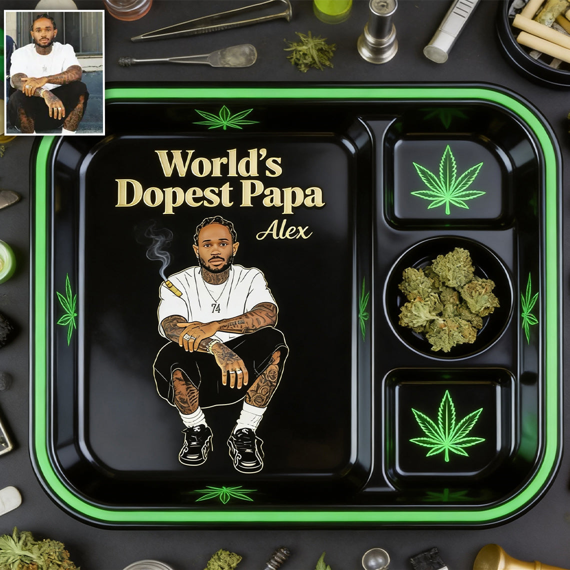 Personalisierbares Rolling Tray aus Ihrem Foto, Geschenk für den coolsten Papa - Individuelles Weed Catch-All Tray