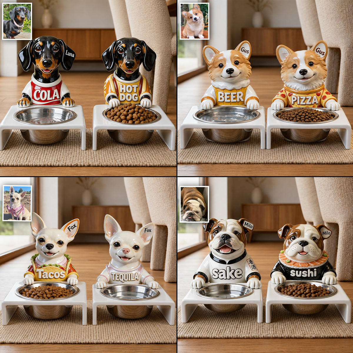 Dinner & Drinks Pet Food And Water Bowl - Personalized Dog Pet Feeder