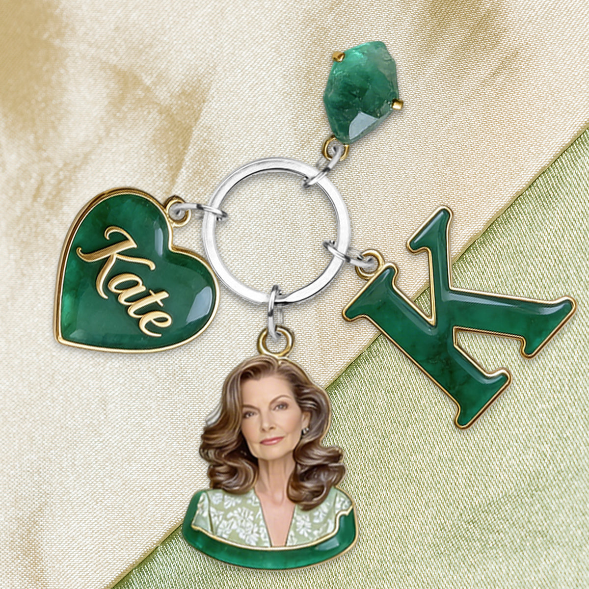 Custom Any Photo Birthstone Style - Personalized Birth Stone Keychain With Charms