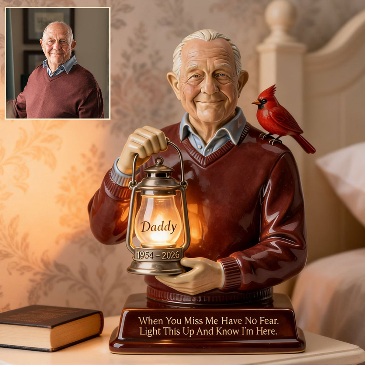 Cardinal Remembrance Lantern Statue - Personalized Memorial Acrylic LED Night Light