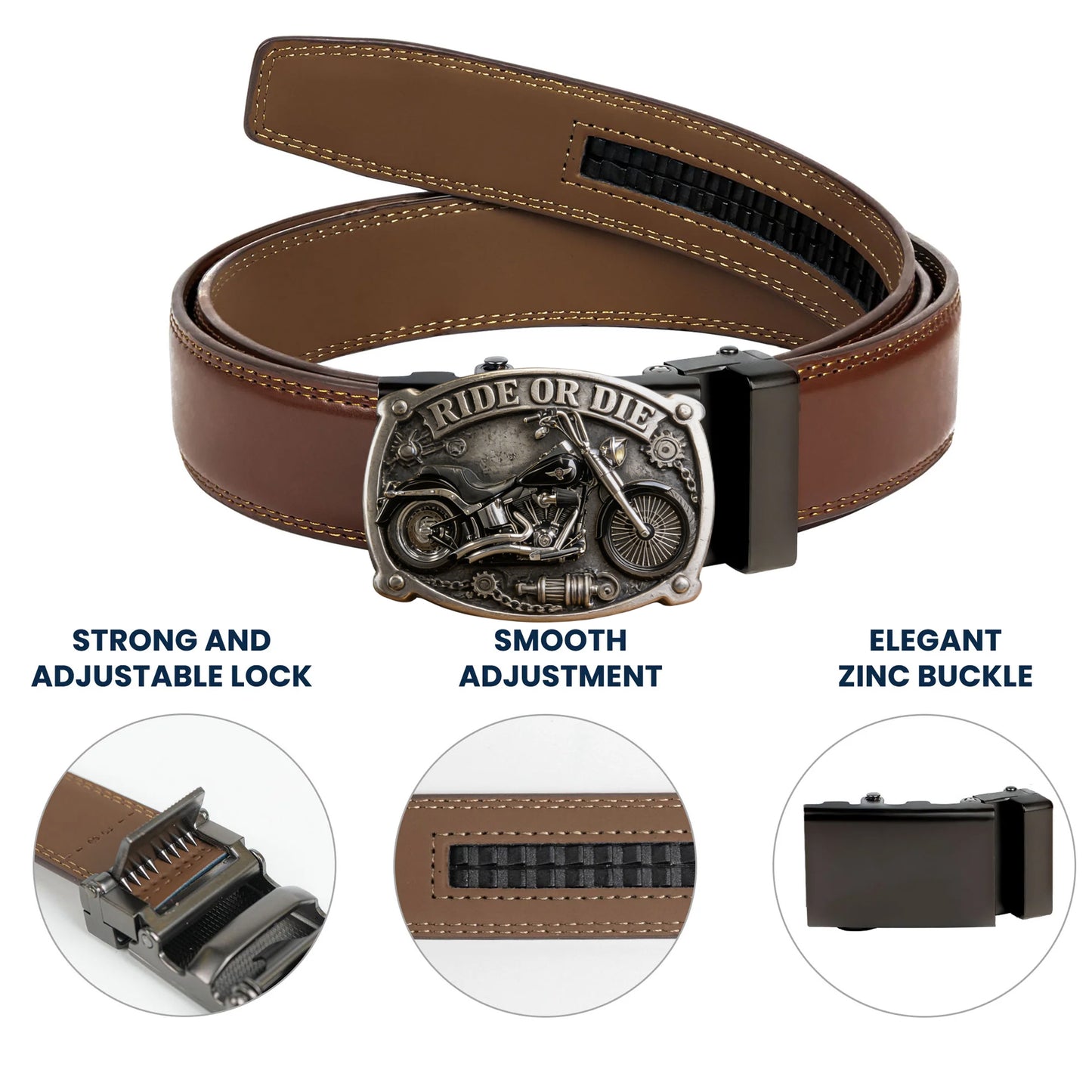 Custom From Any Photo - Personalized Biker Leather Belt With Shaped Buckle