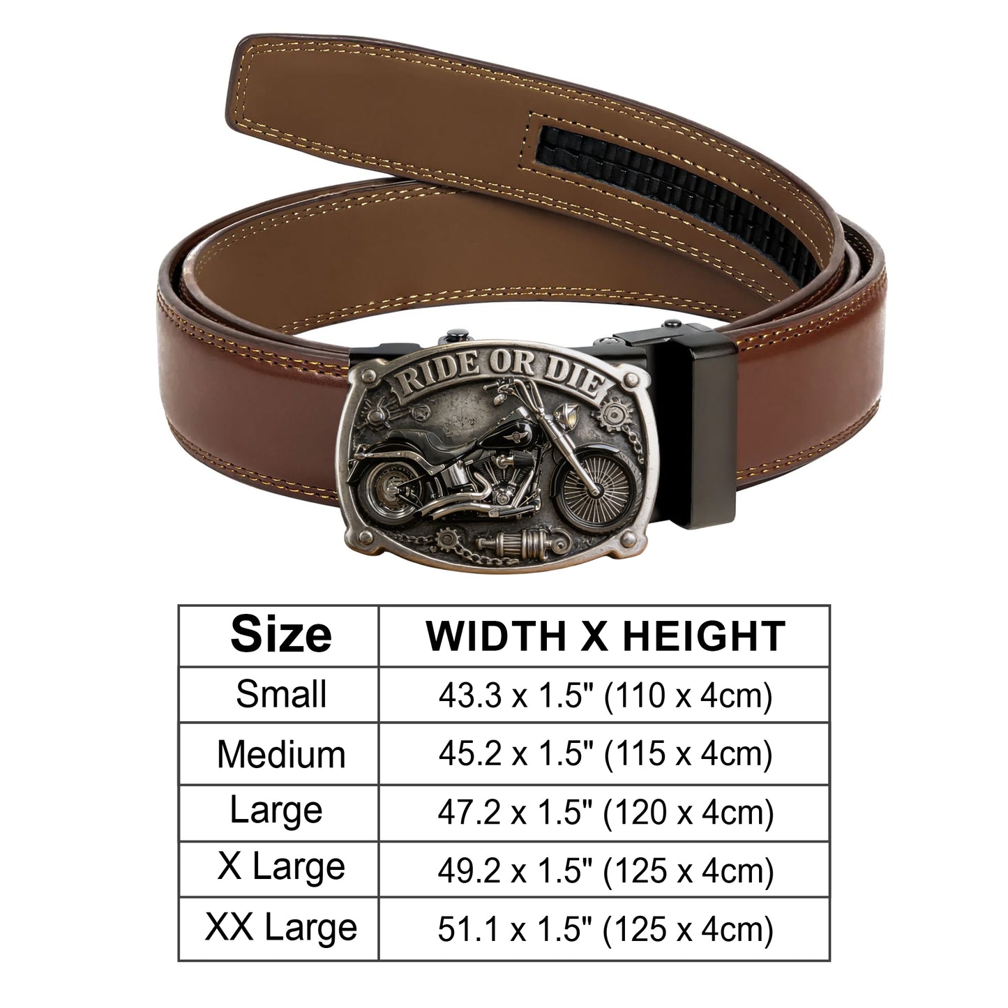 Custom From Any Photo - Personalized Biker Leather Belt With Shaped Buckle