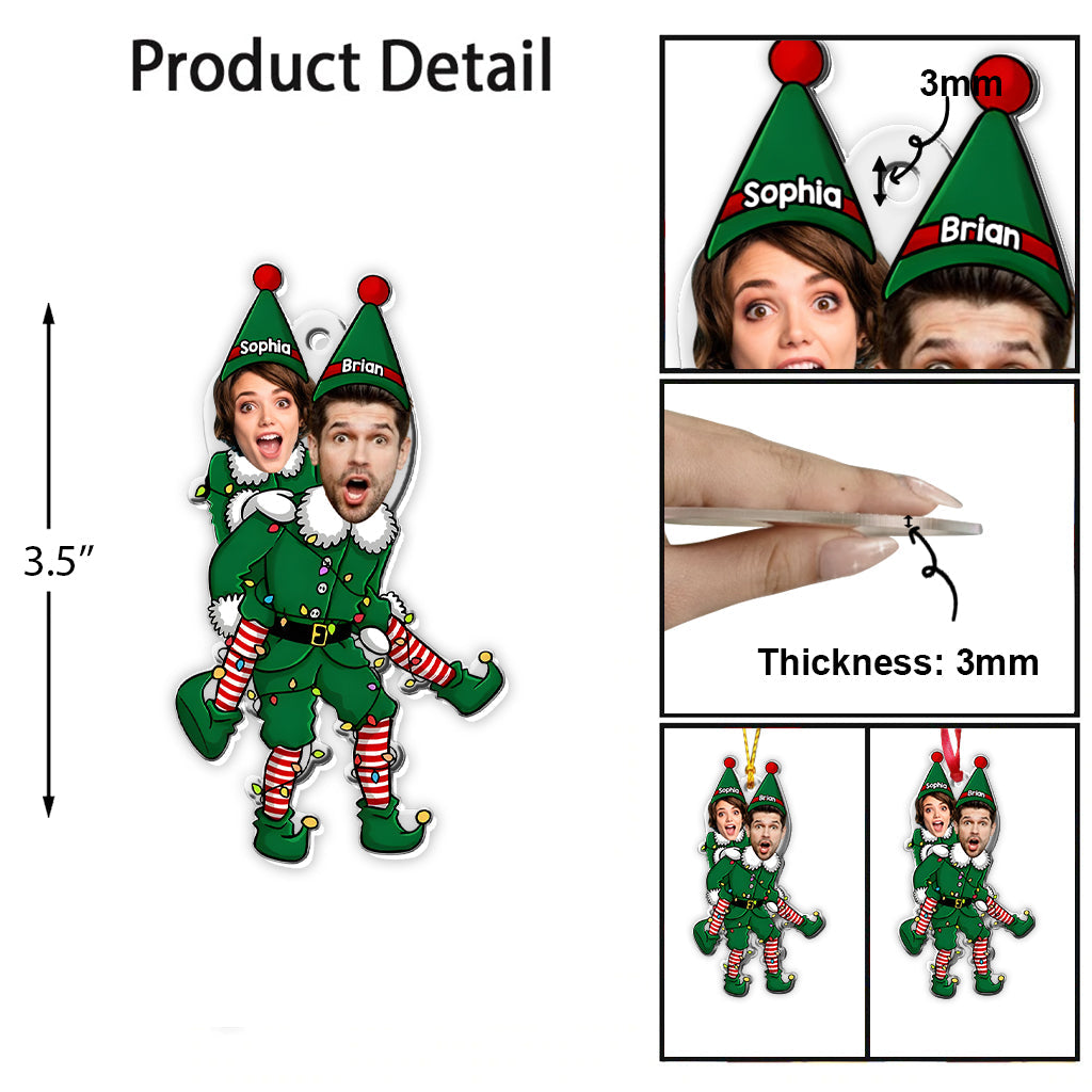 Verspielter Elf – Personalisierter transparenter Paar-Weihnachtsbaumschmuck