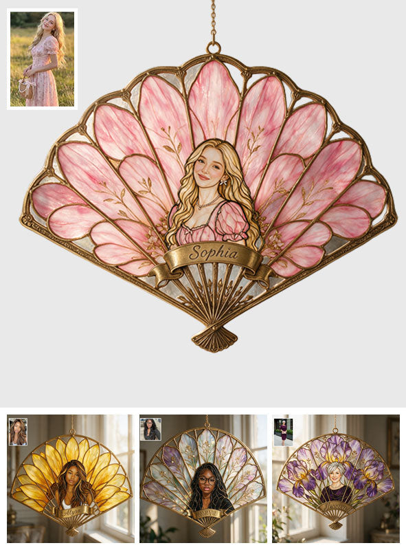 Elegant Floral Fan Glass Ornament - Personalized Self Love 3D Printed Glass Suncatcher