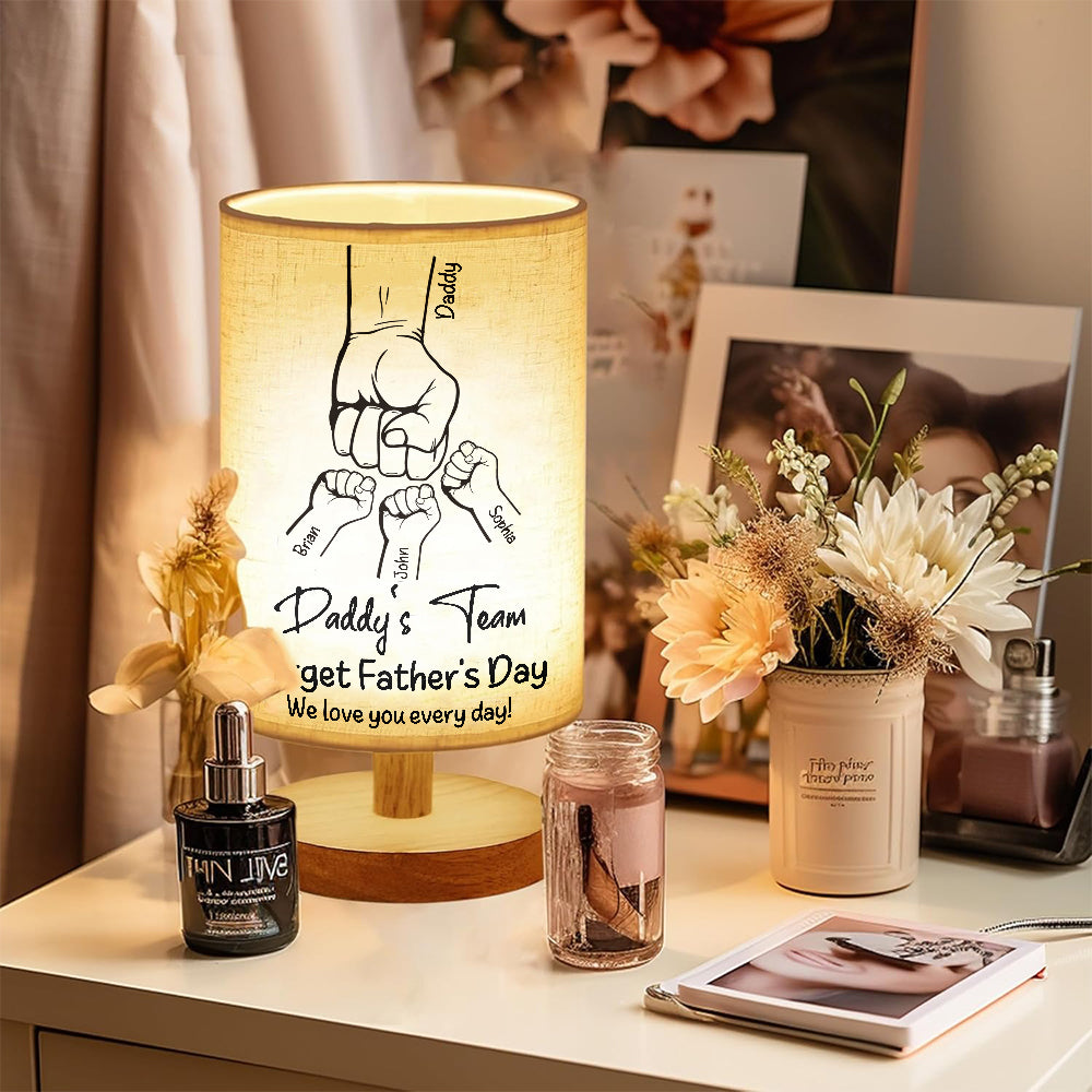 Daddy's Team - Personalized Father Table Lamp with Wood Base